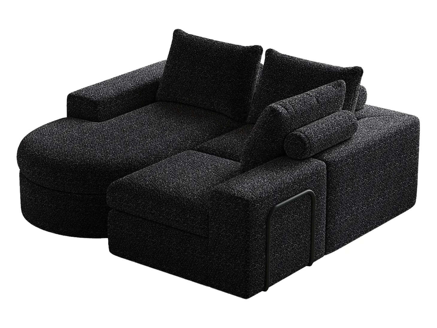 Sofá modular de 3 plazas en tela de chenilla negra con chaise longue redondeada - Respaldo acolchado