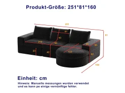 Sofá modular de 3 plazas en tela de chenilla negra con chaise longue redondeada - Respaldo acolchado
