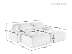 Sofá modular de pana - 2 plazas - con 2 cojines y 2 pouf - base antideslizante - 208x178x70cm - Verde