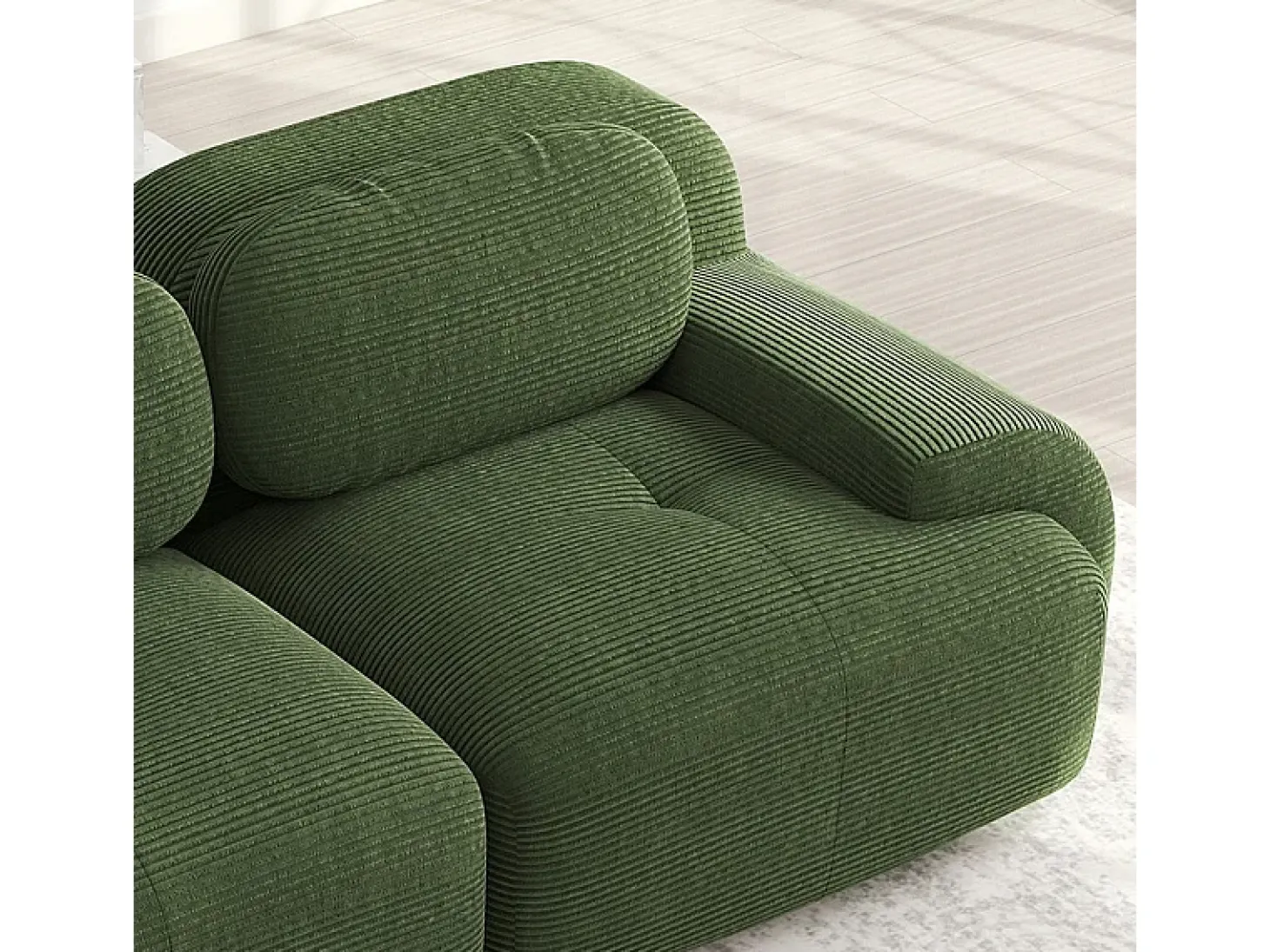 Sofá modular de pana - 2 plazas - con 2 cojines y 2 pouf - base antideslizante - 208x178x70cm - Verde