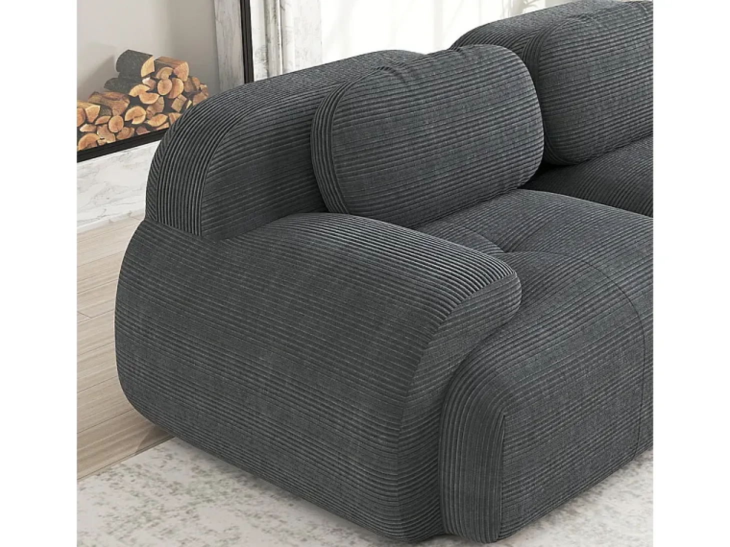 Sofá modular de pana - 2 plazas - con 2 cojines y 2 pouf - base antideslizante - 208x178x70cm - Gris