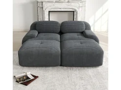 Sofá modular de pana - 2 plazas - con 2 cojines y 2 pouf - base antideslizante - 208x178x70cm - Gris