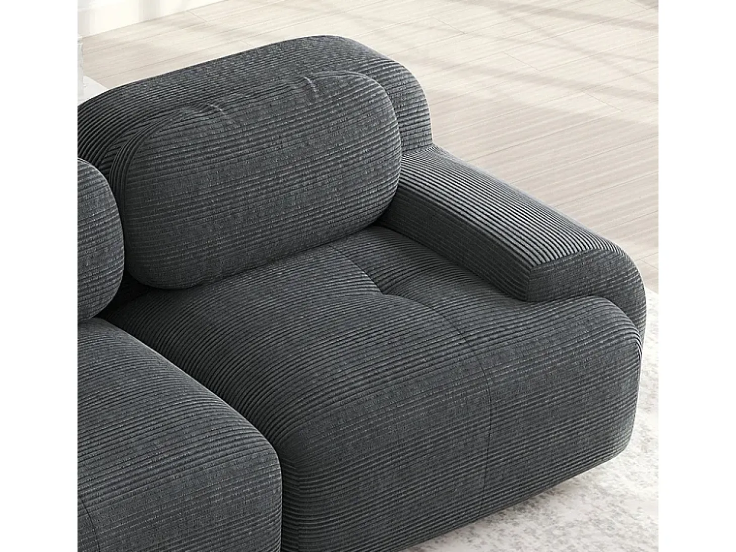 Sofá modular de pana - 2 plazas - con 2 cojines y 2 pouf - base antideslizante - 208x178x70cm - Gris