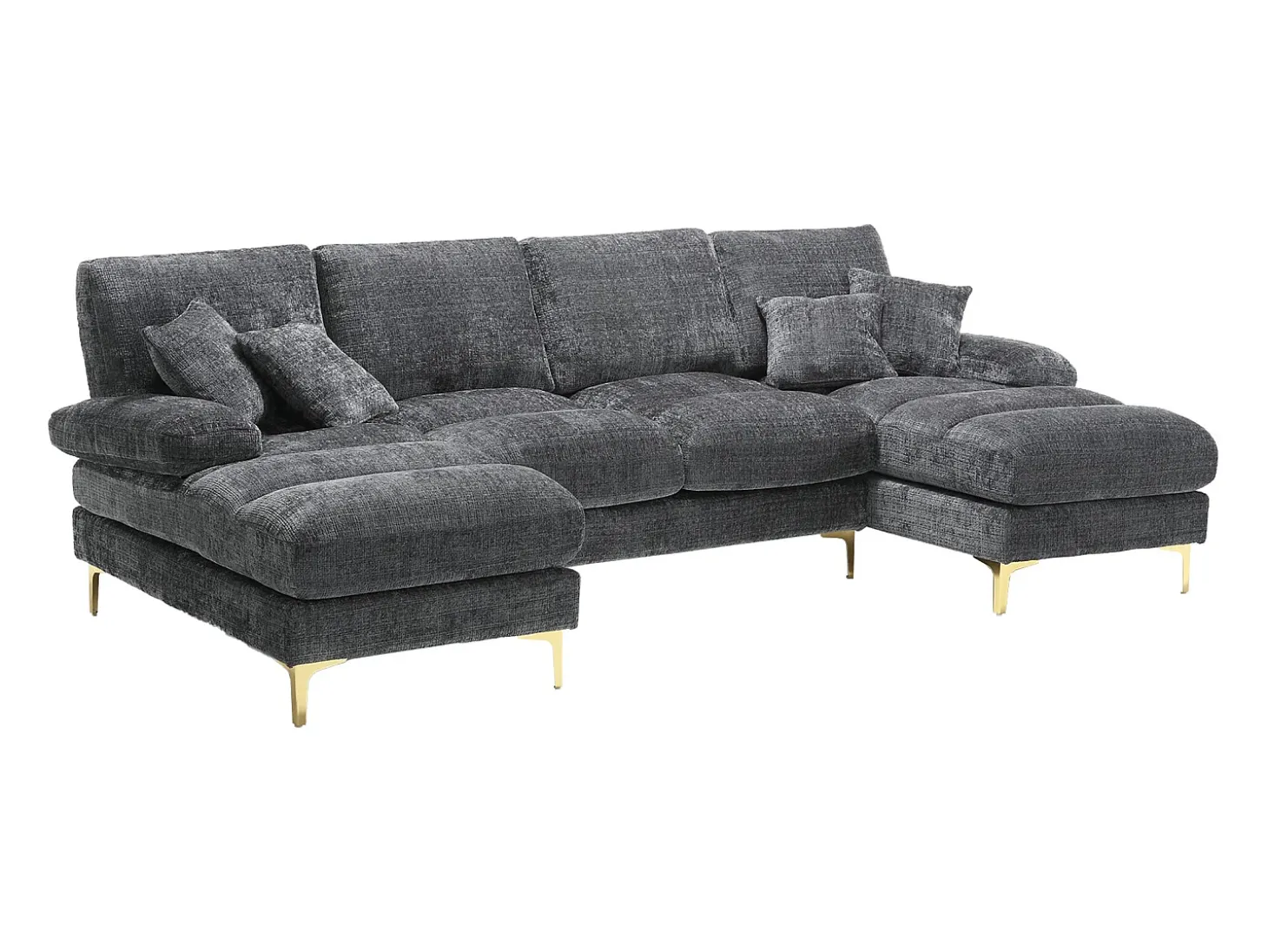Sofá modular en U (272x136x88 cm) - 6 plazas en chenilla - Convertible en cama - Configuración relax