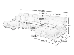 Sofá modular esquina 4 plazas - con 2 pouf y 6 cojines - DIY forma U/L - 406x145x81cm - Rosa