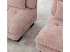 Sofá modular esquina 4 plazas - con 2 pouf y 6 cojines - DIY forma U/L - 406x145x81cm - Rosa