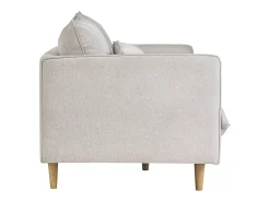 Sofá nórdico 3 plazas de tejido efecto aterciopelado texturizado beige y madera clara CLAYTON