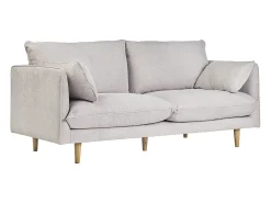 Sofá nórdico 3 plazas de tejido efecto aterciopelado texturizado beige y madera clara CLAYTON