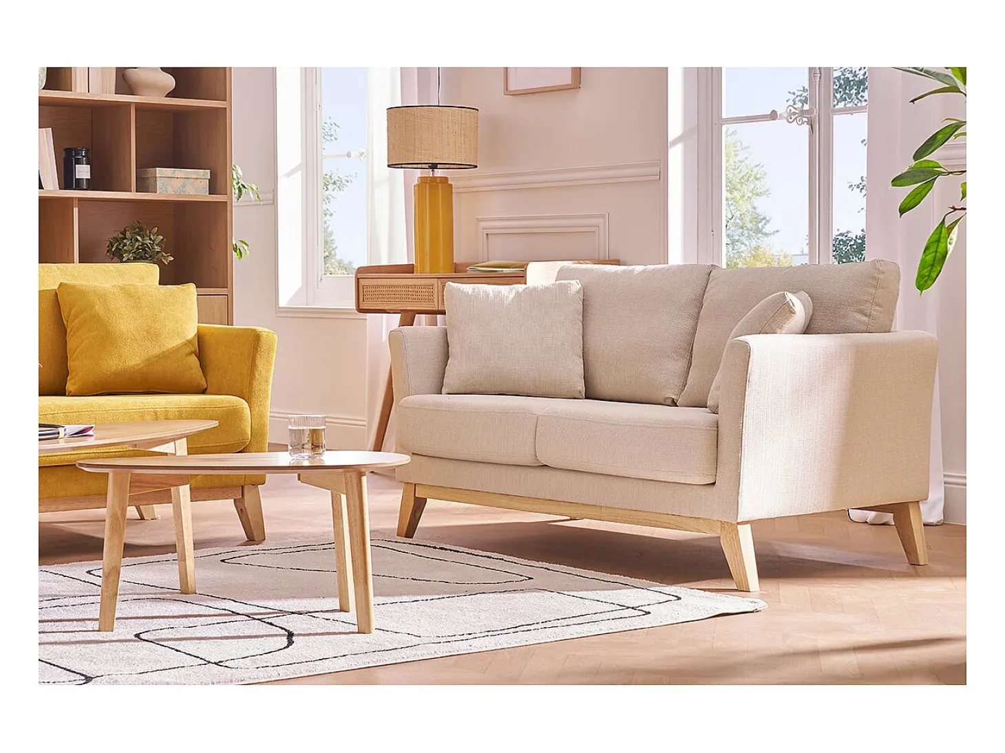 Sofá nórdico 2 plazas desenfundable tejido beige OSLO