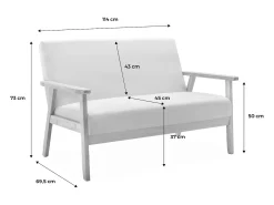 Sofá o banco con tela y patas de madera, 2 plazas gris claro