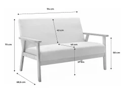 Sofá o banco con tela y patas de madera, 2 plazas gris claro