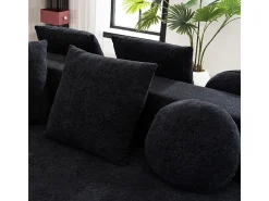 Sofá panorámico 5 plazas modular - de tejido Chenilla negro - con 6 cojines - 263x171x66cm
