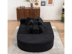 Sofá panorámico 5 plazas modular - de tejido Chenilla negro - con 6 cojines - 263x171x66cm