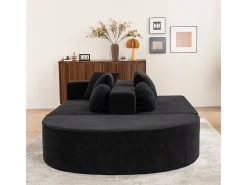 Sofá panorámico 5 plazas modular - de tejido Chenilla negro - con 6 cojines - 263x171x66cm