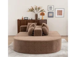 Sofá panorámico 5 plazas modular - de tejido Chenilla marrón - con 6 cojines - 263x171x66cm