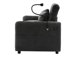 Sofá plegable de 2 plazas de chenilla gris con puerto USB y soporte para teléfono, ideal para salón y dormitorio