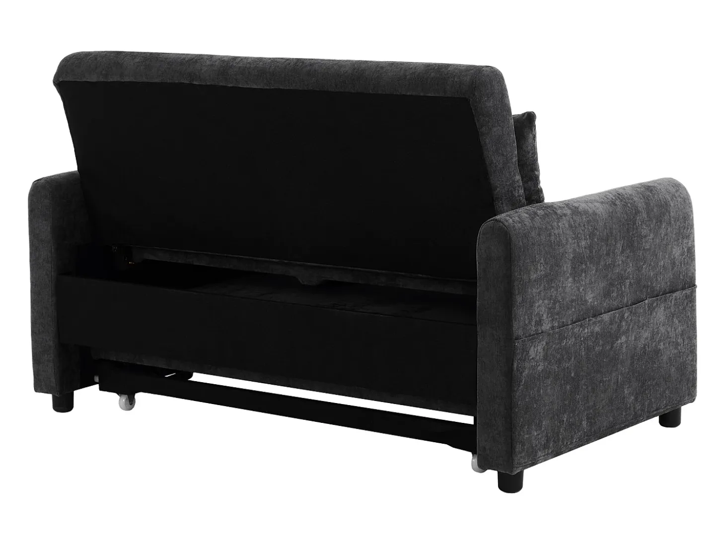 Sofá plegable de 2 plazas de chenilla gris con puerto USB y soporte para teléfono, ideal para salón y dormitorio