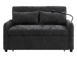 Sofá plegable de 2 plazas de chenilla gris con puerto USB y soporte para teléfono, ideal para salón y dormitorio
