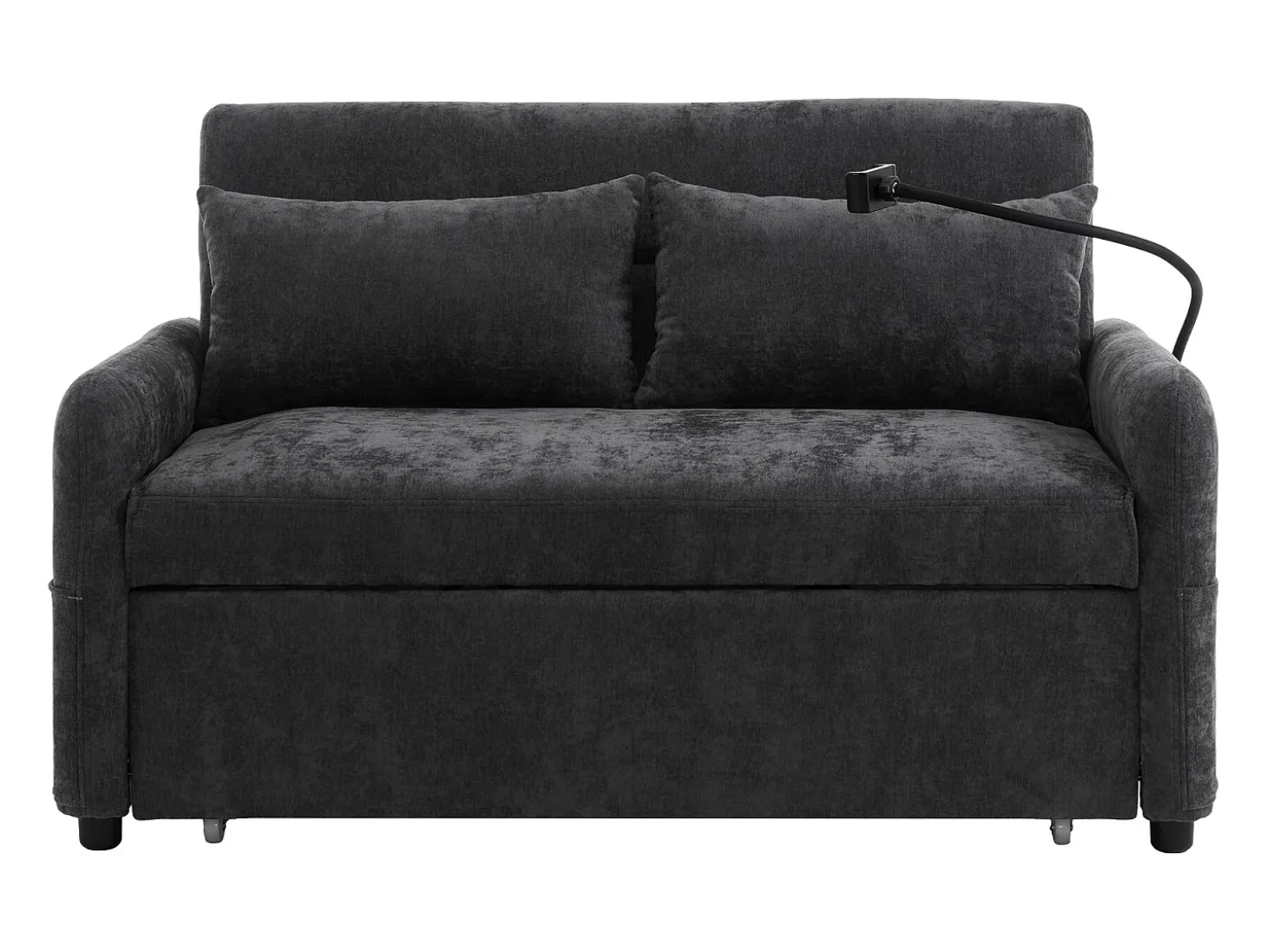 Sofá plegable de 2 plazas de chenilla gris con puerto USB y soporte para teléfono, ideal para salón y dormitorio