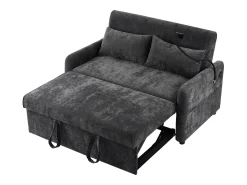 Sofá plegable de 2 plazas de chenilla gris con puerto USB y soporte para teléfono, ideal para salón y dormitorio