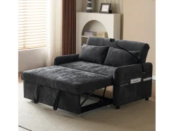 Sofá plegable de 2 plazas de chenilla gris con puerto USB y soporte para teléfono, ideal para salón y dormitorio