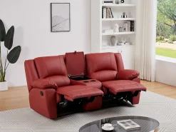 Sofá reclinable de 2 plazas AROMA en piel de vacuno roja