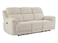 Sofá reclinable eléctrico de 3 plazas con mesa de tela de color beige KELUNO