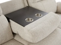 Sofá reclinable eléctrico de 3 plazas con mesa de tela de color beige KELUNO