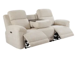 Sofá reclinable eléctrico de 3 plazas con mesa de tela de color beige KELUNO