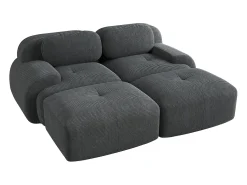 Sofá recto con reposabrazos curvos - Sofá de 2 plazas con respaldo y cojines decorativos - pana gris