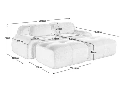 Sofá recto con reposabrazos curvos - Sofá de 2 plazas con respaldo y cojines decorativos - pana gris