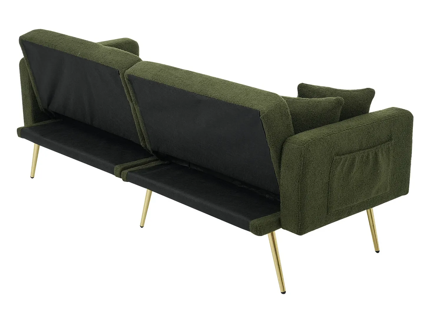 Sofá relax verde - Sofá con cojines y bolsillos de almacenamiento - patas doradas - para sala de estar y dormitorio