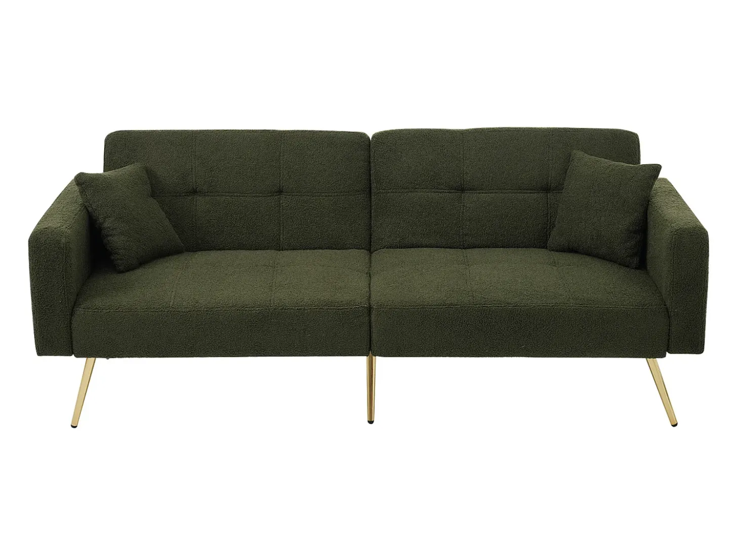 Sofá relax verde - Sofá con cojines y bolsillos de almacenamiento - patas doradas - para sala de estar y dormitorio