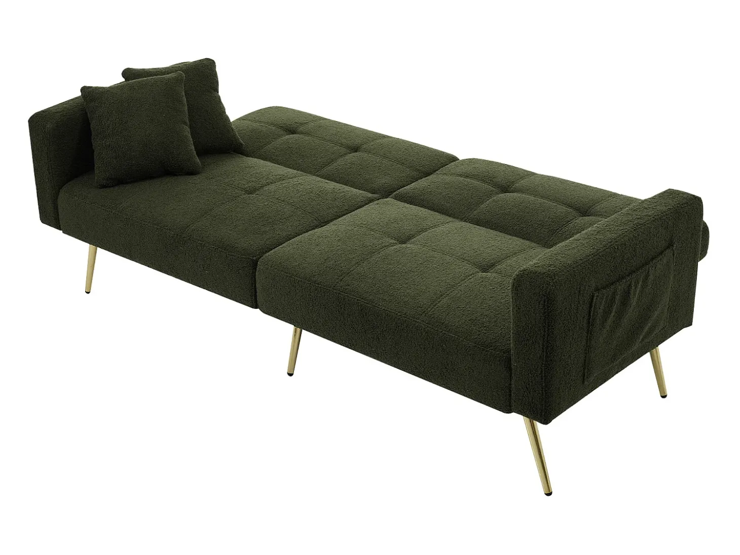 Sofá relax verde - Sofá con cojines y bolsillos de almacenamiento - patas doradas - para sala de estar y dormitorio