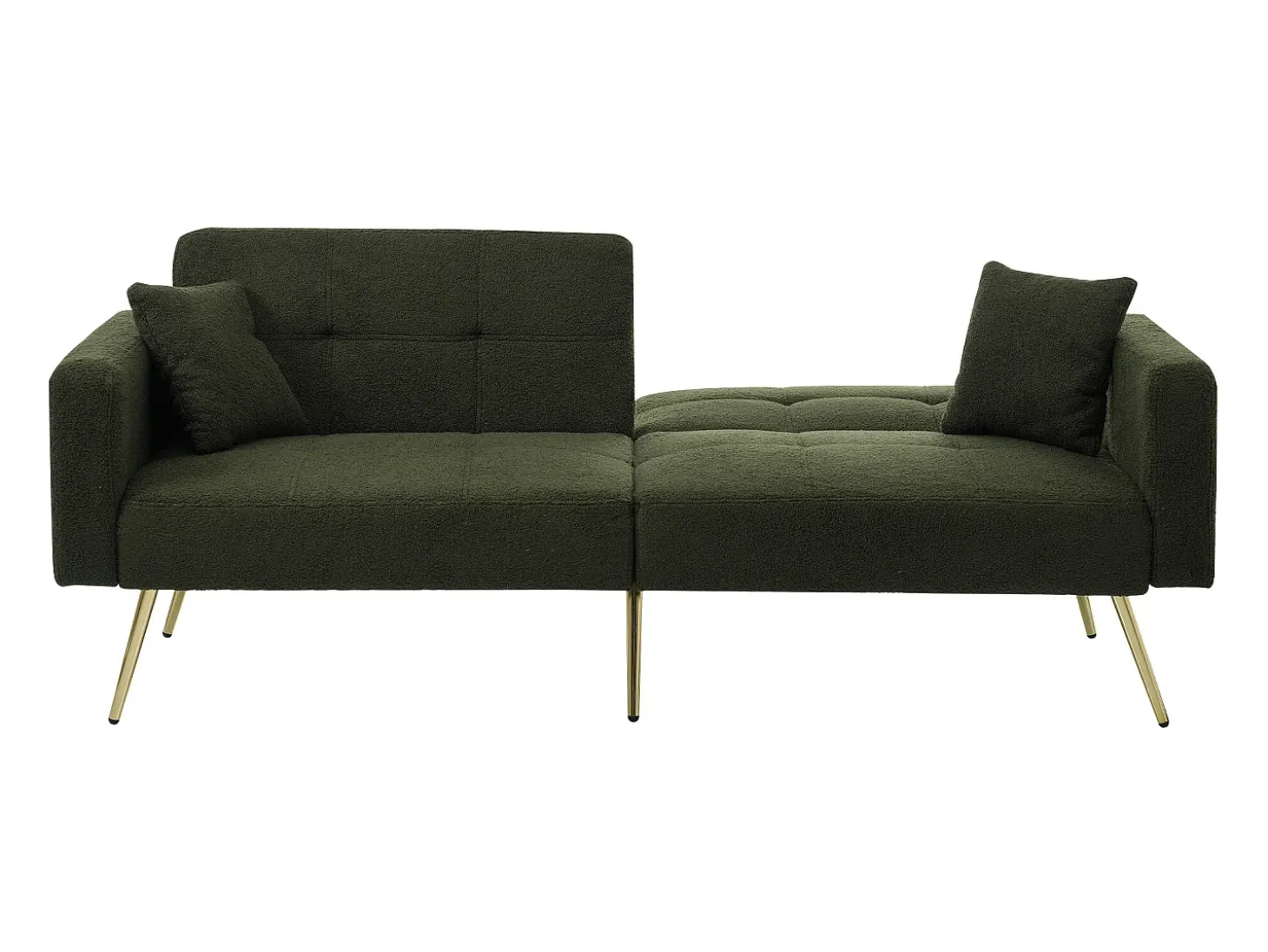 Sofá relax verde - Sofá con cojines y bolsillos de almacenamiento - patas doradas - para sala de estar y dormitorio