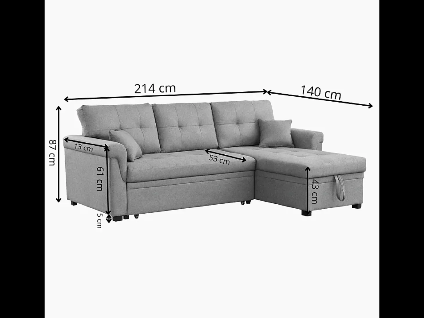 Sofá rinconera convertible 4 plazas de tela gris claro TORONTO