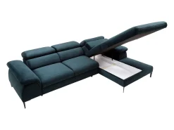 Sofá rinconera convertible de terciopelo azul noche diseño SEPINA