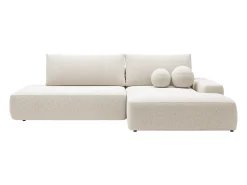 Sofá rinconera derecha abierto en tela texturizada beige DAVISO