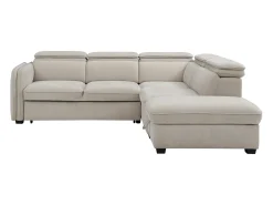 Sofá rinconera derecha convertible y puf en tela beige BALOTIA