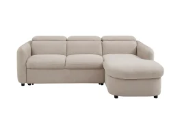 Sofá rinconera derecha convertible de tela beige RAVIELA