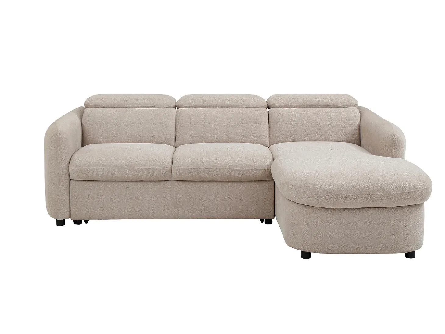 Sofá rinconera derecha convertible de tela beige RAVIELA