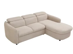 Sofá rinconera derecha convertible de tela beige RAVIELA
