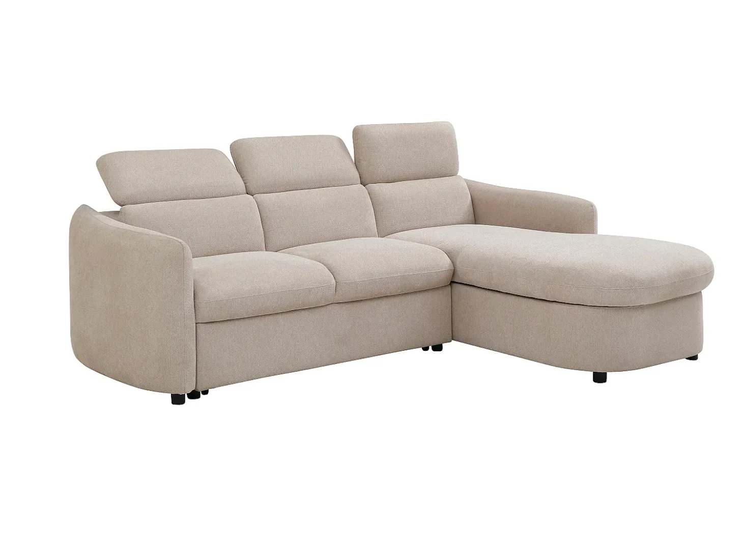 Sofá rinconera derecha convertible de tela beige RAVIELA