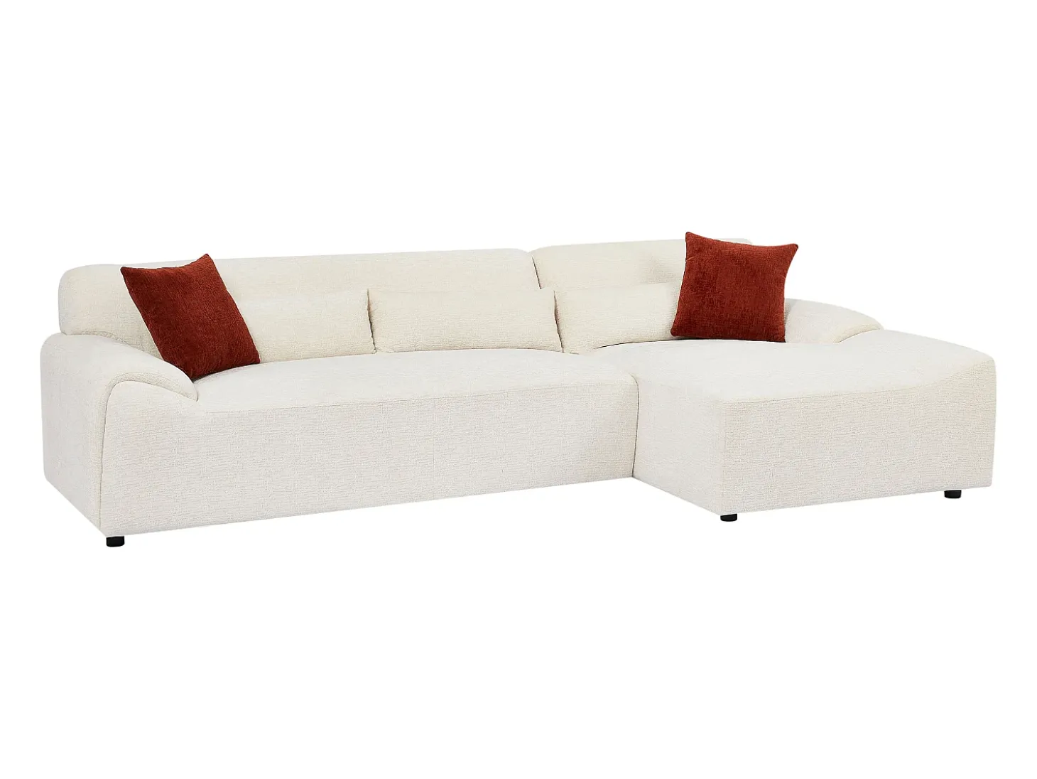 Sofá rinconera derecha de tela chenilla beige OVILIO