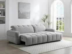 Sofá rinconera derecha relax con asiento deslizante eléctrico en tela gris CARIALA