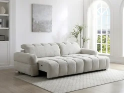 Sofá rinconera derecha relax con asiento deslizante eléctrico en tejido beige CARIALA