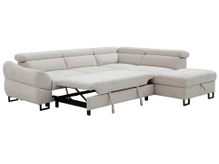 Sofá rinconera derecho convertible en tela texturizada beige VAVERDO