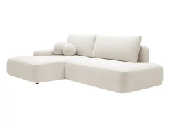 Sofá rinconera izquierda abierto en tela texturizada beige DAVISO