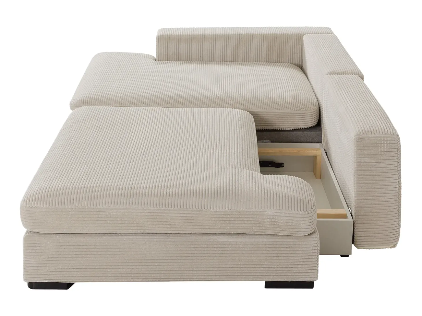 Sofá rinconera izquierda convertible en terciopelo beige SELIORA