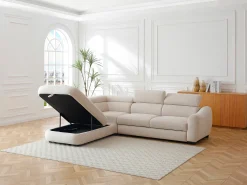 Sofá rinconera izquierda convertible en tela texturizada beige BESEMA